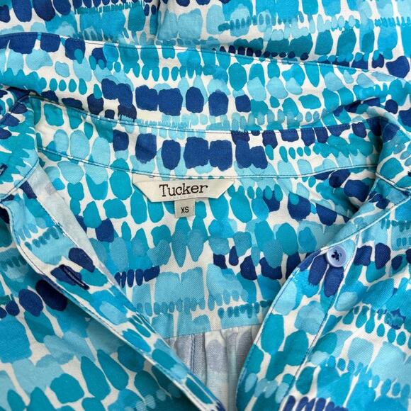 Tucker 100% Cotton Short Sleeve Blue Abstract Print Shirt Dress size XS - Picture 2 of 5